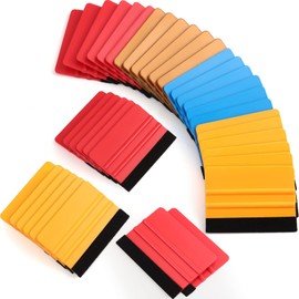 24 Pcs Squeegee for Vinyl 4 Inch Black Felt Edge Vinyl Squeegee Plastic Scraper Vinyl Wrap Tools Window Tint Remover Car Automotive Sticker Decal Applicator (Blue, Red, Yellow, Golden Brown)
