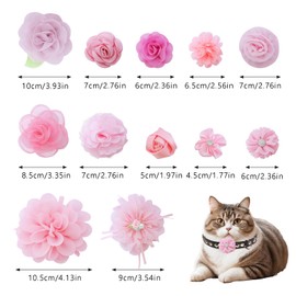 12 Pcs Pink Dog Collar Flowers Cat Collar Flower Attachment Detachable Flower Embellishment with Elastic Rubber Band Soft Chiffon Dog Bow Tie Charms Flower for Female Dogs Wedding Birthday Parties