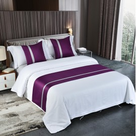 Guest Ruyunlai Bed Runner King Size,Purple Bed Runner For 2 Pillowcases(50X50cm) Bed Runner of Luxury Hotel Grade