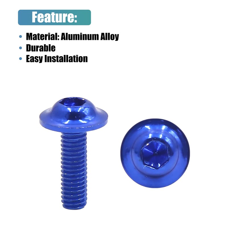 uxcell 20pcs M6 X 20mm Blue Aluminum Alloy Motorcycle Hex