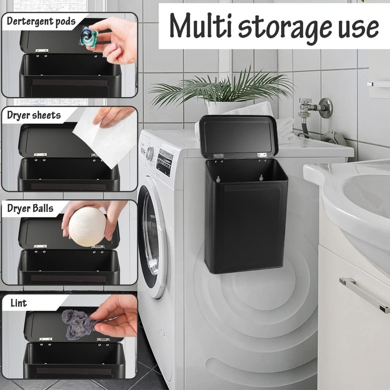 Picowe Magnetic Laundry Storage, Large Metal Lint Holder Bin with