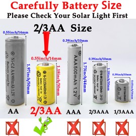 10 Pcs 2/3AA Size NICD Rechargeable Batteries,1.2V 400mah Button-Top Battery for Solar Lights, Landscape Light (1.18 * 0.55 inch, Shorter Than AA Size)