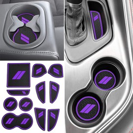 Auovo 11pcs Decor Liner for Challenger Accessories 2015 2016 2017 2018 2019 2020 2021 2022 2023 Interior Anti Dust Mats Center Console Cup Holder Insert Door Pocket Pad for Challenger 2022 (Purple)