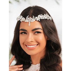 IYOU Moon Bridal Wedding Crown Silver Pearl Flower Headpiece Tiara Flower Bride Bridemaid Hair Accessories for Women