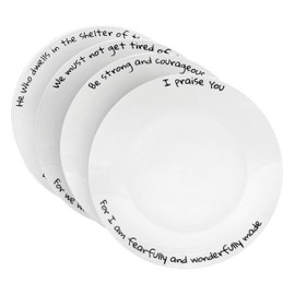 ChitChat Ware Porcelain Dinner Plates, 4Pcs White Round Dessert or Salad Plate, Serving Dishes, Dinnerware Set, Scratch Resistant I Praise Set, Microwave & Dishwasher Safe (10.5-inch)