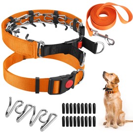 Dog Prong Training Collar, Dog Choke Pinch Collar with Nylon Cover Comfort Tips and Quick Release Snap Buckle, Dog Classic Collar and Dog Leash