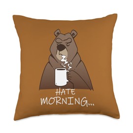 SILKY SUTERA Bear I Hate Morning BUT OK with Black OR White Coffee Throw Pillow, 18x18, Multicolor