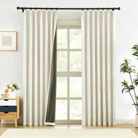 Treatmentex Natural Beige Pinch Pleated Blackout Curtains for Living Room, 95% Light Blocking Linen Textured Look Pleated Drapes with Hooks and Rings for Bedroom (40" Wx90 L, 2 Panels, Moon Grey)