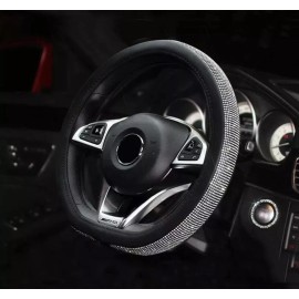 BLVD New 15'' 38cm Bling Rhinestone Leather D Type Crystal Car Steering Wheel Cover