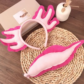 Pink Axolotl Headband and Tail Set Plush Costume Accessories for Adults Cute Axolotl Gills Headpiece with Clip-On Tail for Cosplay, Dress-Up, Birthday Parties