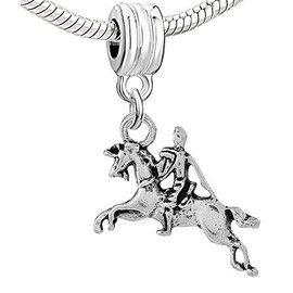 Sexy Sparkles Knight on Horse Dangle Charm Bead for Snake Chain Charm Bracelets