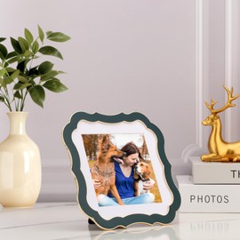 Green 5x5'' High-End Zinc Alloy Vintage Picture Frame,with Premium Acid-Free White Mat for 4x4'',Classic Scalloped Design with Enamel Finish and Velvet Back for Luxury Home & Weddings