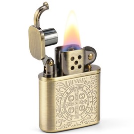 Constantine Antique Style Lighter, Vintage Bronzy Carved Lift Arm Petrol Kerosene St Benedict Metal Lighter for Collect Men, Dad, Husband Gift (Sold Without Petrol)