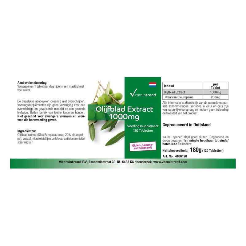 Vitamintrend® Olive Leaf Extract 1000 mg - 120 Vegan Tablets