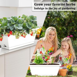 Rectangle Window Boxes Planters 8 Pcs, 17 Inch Long Window Sill Planter Box Outdoor, Plastic Rectangular Window Flower Box Indoor, Herb Pots with Drainage Holes and Trays for Garden Windowsill