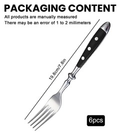 Table Forks, 6 Pieces 19.8 cm 18/10 Stainless Steel Dinner Fork Set, Hand Polished, Black Handle, Dishwasher Safe - Series Name, Suitable for Home, Restaurant, Party, Wedding, Hotel