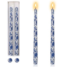 Gedengni Print Candlesticks Spiral Candles - Set of 2 Blue and White Taper Candle 10 Inch Long Candle Sticks Colorful Tapered Candles for Home Decoration Wedding Women Gifts (8D2T-BLUFLW)