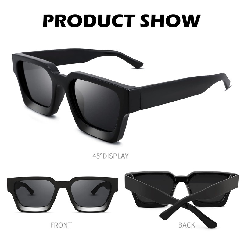 Braylenz Retro Square Sunglasses for Men Women Thick Frame Chunky