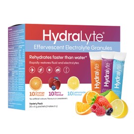 Hydralyte HydraLyte Electrolyte Powder, Low Sugar Electrolyte Packets Designed for Rapid Hydration, Safe Hydration for All Ages - Made with All Natural Ingredients, 30 Servings, Classic Variety