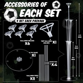 Realspring 4 Sets Soccer Party Decoration Balloons Stand Kit Green Black and White Balloons Table Centerpiece with 2 Foil Balloons for Game Sports Birthday Party Themed Decorations