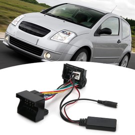 Qiilu 12 Pin 12V Bluetooth Aux Input Cable Aux In Stereo Audio Adapter ABS with Microphone Replacement for Peugeot 207 307 407 308