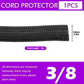 Swpeet 3/8 Inch - 10ft BlackRed PET Expandable Braided Cable Sleeve, Cord Protector Wire Loom Tubing Cable Sleeve Wire Sleeving for Audio Video and Other Home Device Cable Automotive Wire