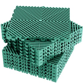 Jocoevol 12-Pcs Interlocking Tile, 12" x 12" Indoor/Outdoor Self-Drainage Interlocking Floor Tiles, Non-Slip Heavy-Duty Polypropylene Splicing Flooring Tile for Garage Patio Pool Bathroom, Green