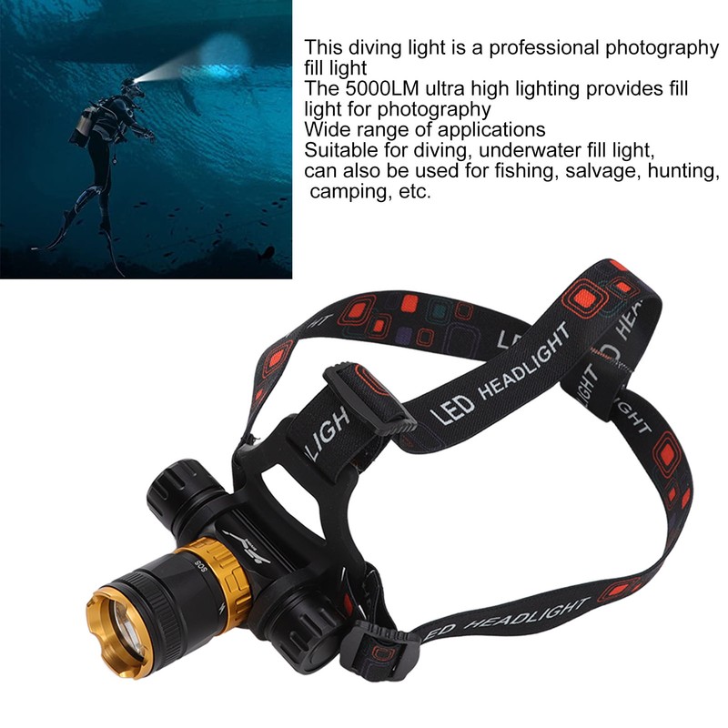 Diving Flashlight 5000LM 5 Light Modes Fill Light 100 Meters