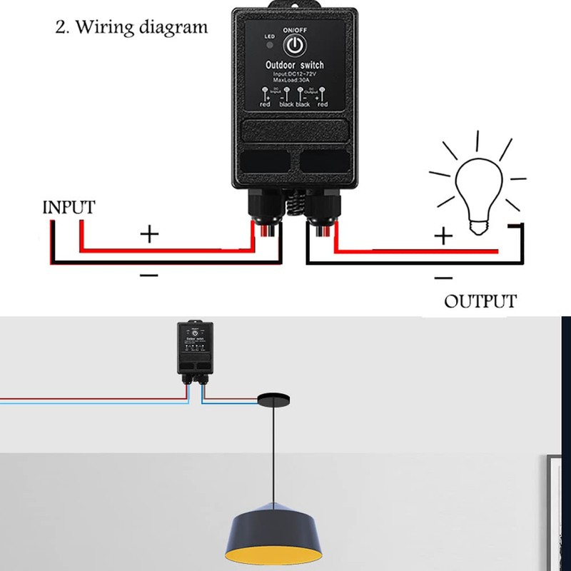 WOODGUILIN Wireless Relay Switch 12V Remote Control Switch DC12V/24V/48V/72V 30A