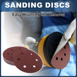 INFINAUTO Sanding Discs, 9inch 6Hole 80 Grit Automotive Repair Round Hook and Loop Sandpaper White Paper Red, 30 Pcs