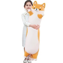 Long Shiba Inu Plush Pillow Giant Stuffed Animals Dog Sleeping Pillow Corgi Plush Body Pillow Cartoon Soft Dog Hugging Pillow for Kids Birthday,Valentine,Christmas (Yellow,130cm/51.18inch)