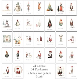 the lazy panda card company 64 Christmas Postcards Set Christmas Cards with 32 Different Designs