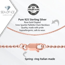 Sea of Ice - Cadena de Plata de Ley de 1 mm con Brillantes, tamaño 35,6-91,4 cm