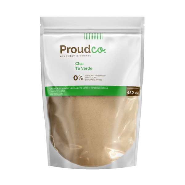 ProudCo - Chai Té Verde - con Antioxidantes - Mezcla para preparar bebida fría o caliente - Sin Lácteos - 450gr