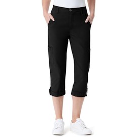Gloria Vanderbilt Women's Cargo Capri Tab Roll Cuff with Zip Front and Elastic Waist Standard, Black