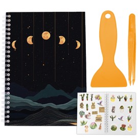 craspire Reusable Sticker Book for Collecting with Tweezers and Scraper Blank Sticker Album Holder Notepads Labels 40 Sheets Separating Paper Moon Phase Mountain Cover Waterproof for Storage