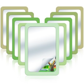 Dandat 10 Pcs Small Mirrors for Kids Toddler Mirror Child Safe Shatter Proof 6 x 4 Inch Unbreakable Classroom Mirror for Craft Bulk Round Corners Square in Preschool Bathroom (Green Series)