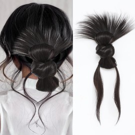 Messy Bun Hair Pieces for Women Claw Clip in Straight Synthetic Hair Extension Short Ponytail Hair piece for Thin Hair (Dark Brown)