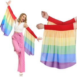 Xuhal Gay Pride Rainbow Striped Fringe Arm Warmer Rainbow Rave Outfits Fringe Warmer Outfit for Women Men Cosplay Accessories(Yarn)