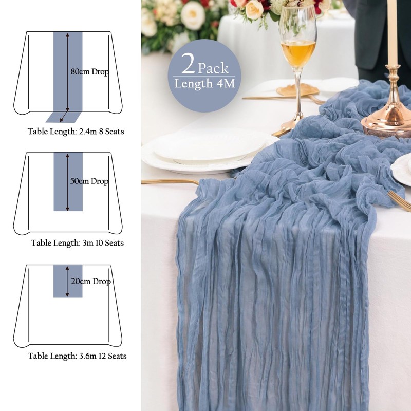 LIKHOPER Cheese Cloth Table Runner, 2 Pack 90 x 400CM