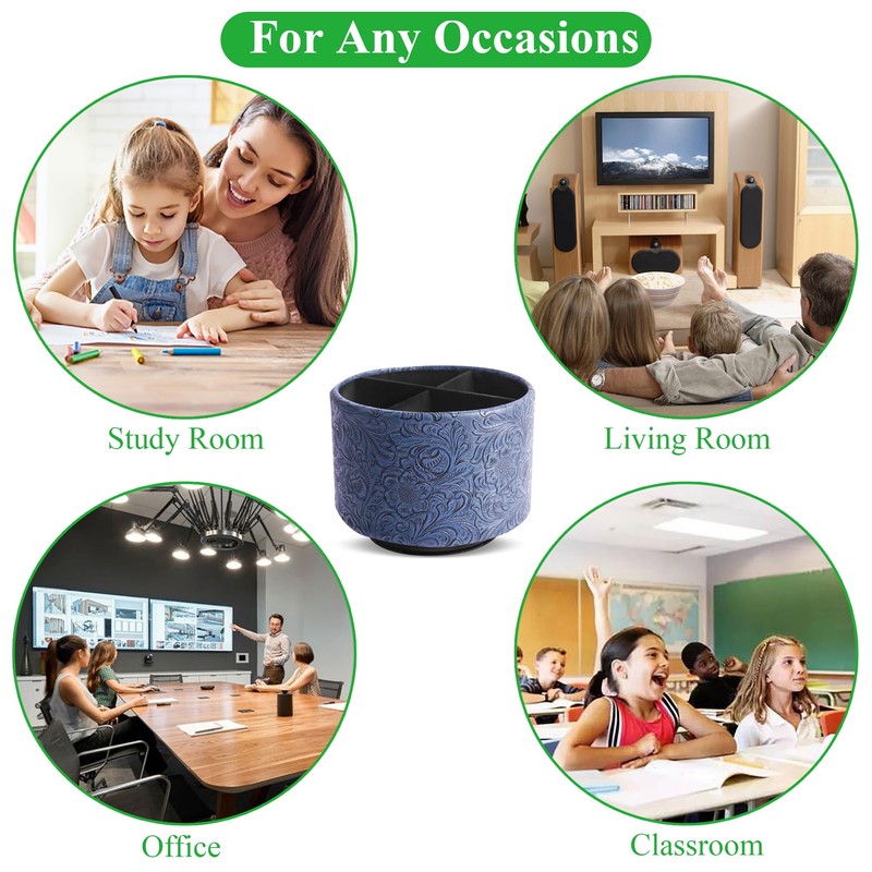 Mtzmy Round Leather Art Supply Organizer,Remote Control Holder,360 Degree Spinning,Multi-Functional