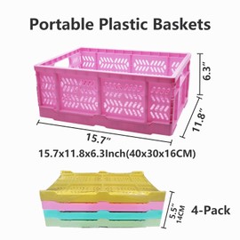 PTEREIW 20L Folding Crate, 4Pack Plastic Storage Baskets Organizer for Home and Office,Collapsible Storage Crates for Home Office and Outdoor Organizer. (Mix Colors)