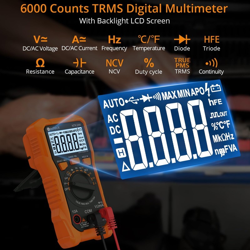 Neoteck 6000 Counts Digital Multimeter with NCV and TRMS Auto