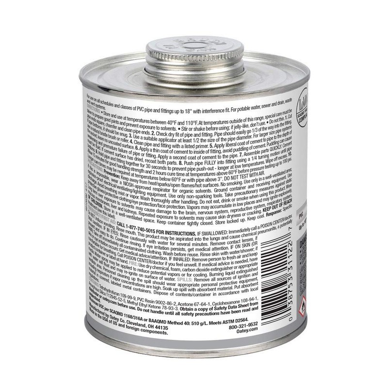 Oatey 31122 Heavy-Duty Fast Set Cement, 32 oz, PVC Gray