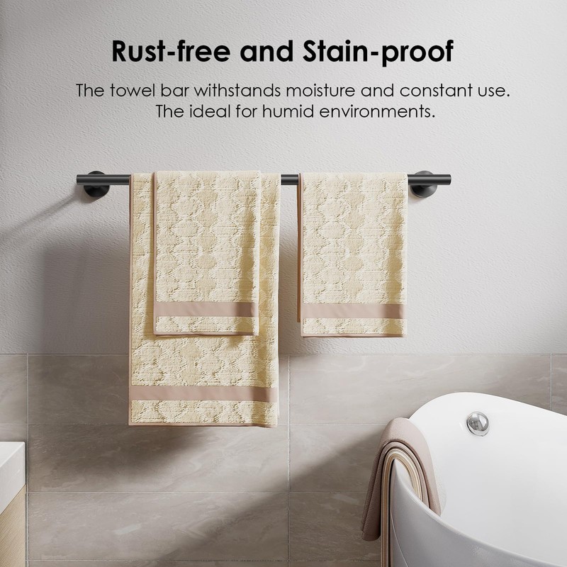 FORIOUS Black Towel Bar for Bathroom Wall, 24 Inch Stainless