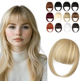 Cephermer Clip in Bangs, Synthetic French Bangs Hair Clip, Fake Bangs Fringe with Temples Hairpieces for Women Natural Curved Hair Extensions for Daily Wear Light Blonde Mix Bleach Blonde