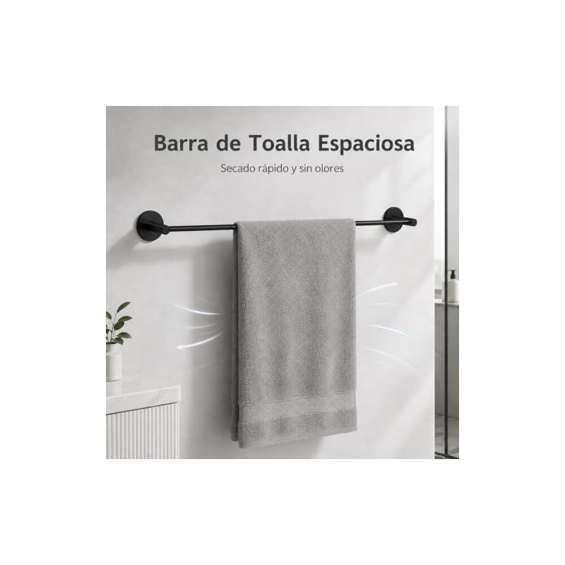 Juego 4 Piezas Accesorios de Baño Sin Taladrar, SUS304, Negro