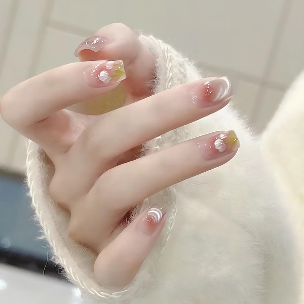 [ALLEVG]ネイルチップ 30枚入マグネットタイプ チューリップピンクグラデ×フレンチキャットアイ付け爪 - 汗ばむ季節も美しい大人の爪先 簡単着脱で涼やかオシャレ 春夏 人気 和風 かわいい