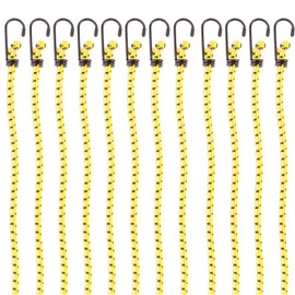 PRETEX Heavy Duty Bungee Cords with Hooks - Set of 12 - Extra Strong Bungees for Camping & Outdoors - Elastic Tie Down Luggage Straps - Universal Cord - 65 cm (23") Long, Yellow