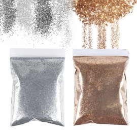 100 g Glitter Powder Set, Festival Glitter Sequins, Glitter Powder, DIY Craft Decoration Glitter Set, Craft Glitter for Nails, Masquerade, Epoxy Resin Glitter, DIY, Nail Art (Silver + Gold)